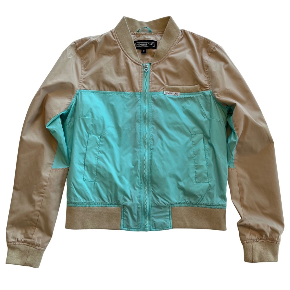 Members Only Retro Aqua Tan Color Block Lightweight Zip Up Jacket Size S/M